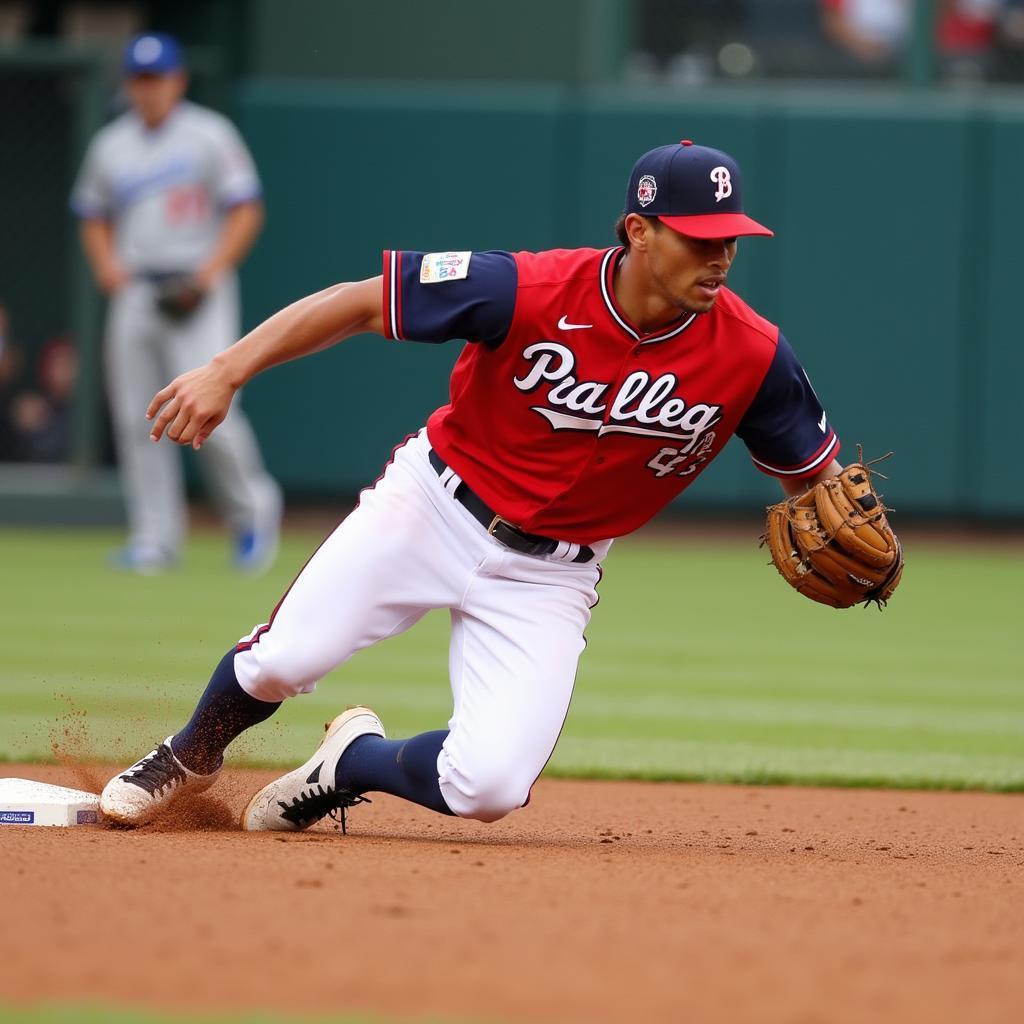 Trea Turner in action during the World Baseball Classic, sliding into second base.