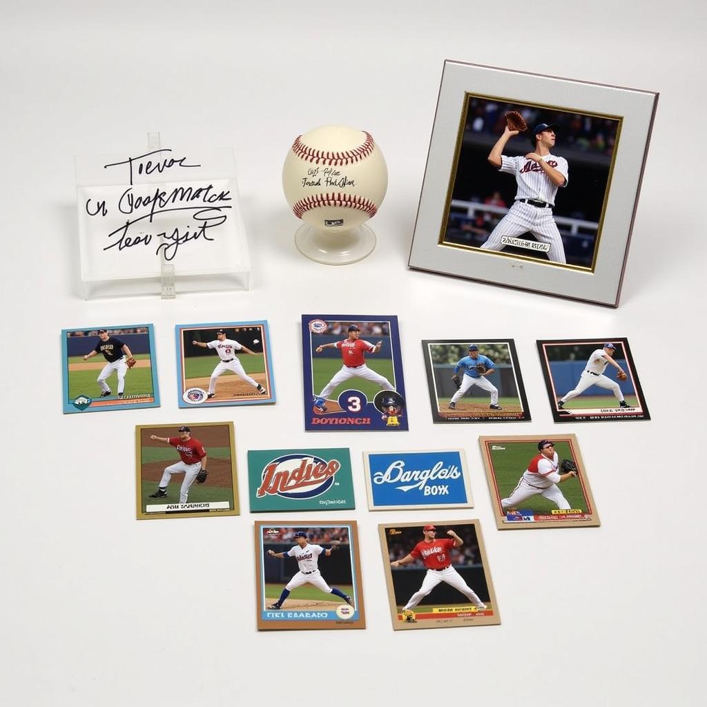 Trevor Hoffman Collectibles -  A collection of various Trevor Hoffman memorabilia, including an autographed baseball, a framed photo, and a selection of trading cards, showcasing the diverse range of items available for collectors.