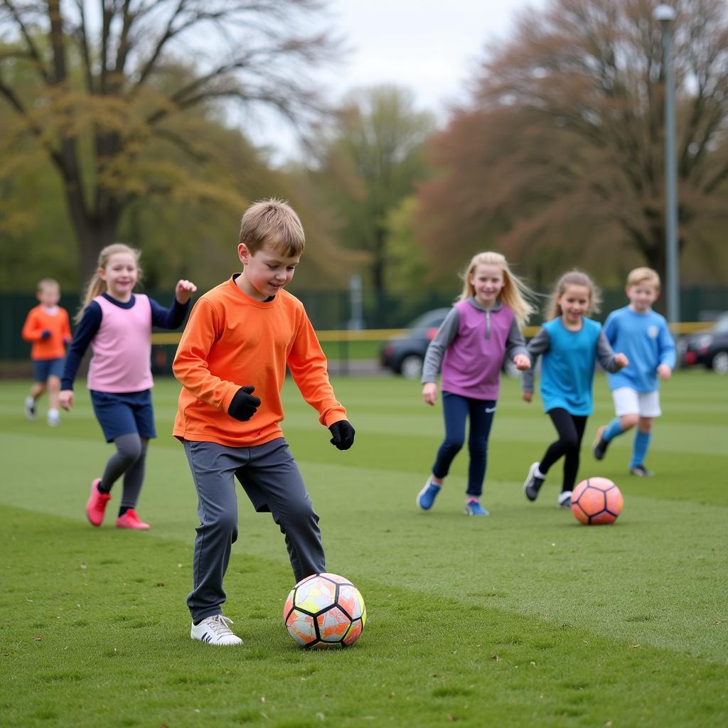 Young footballers training at Troy Park Field 2