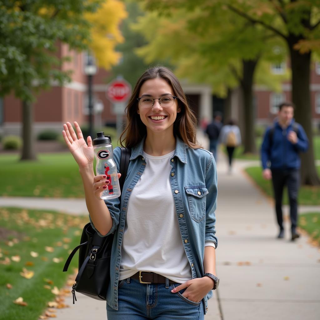 UGA Student with Water Bottle on Campus