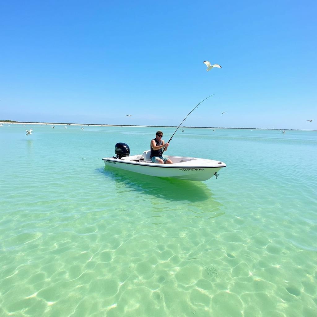 Used Hells Bay skiff navigating shallow flats