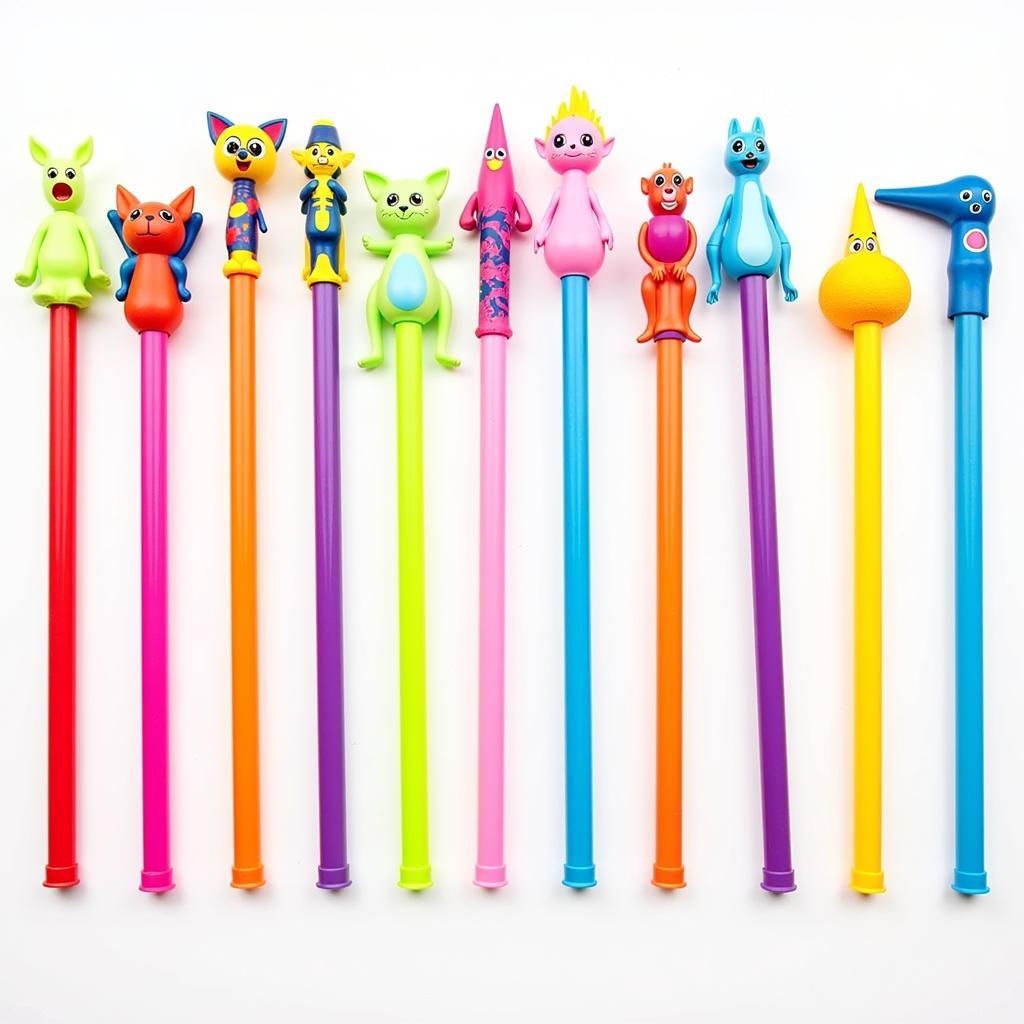 Colorful blow up noise sticks in various designs