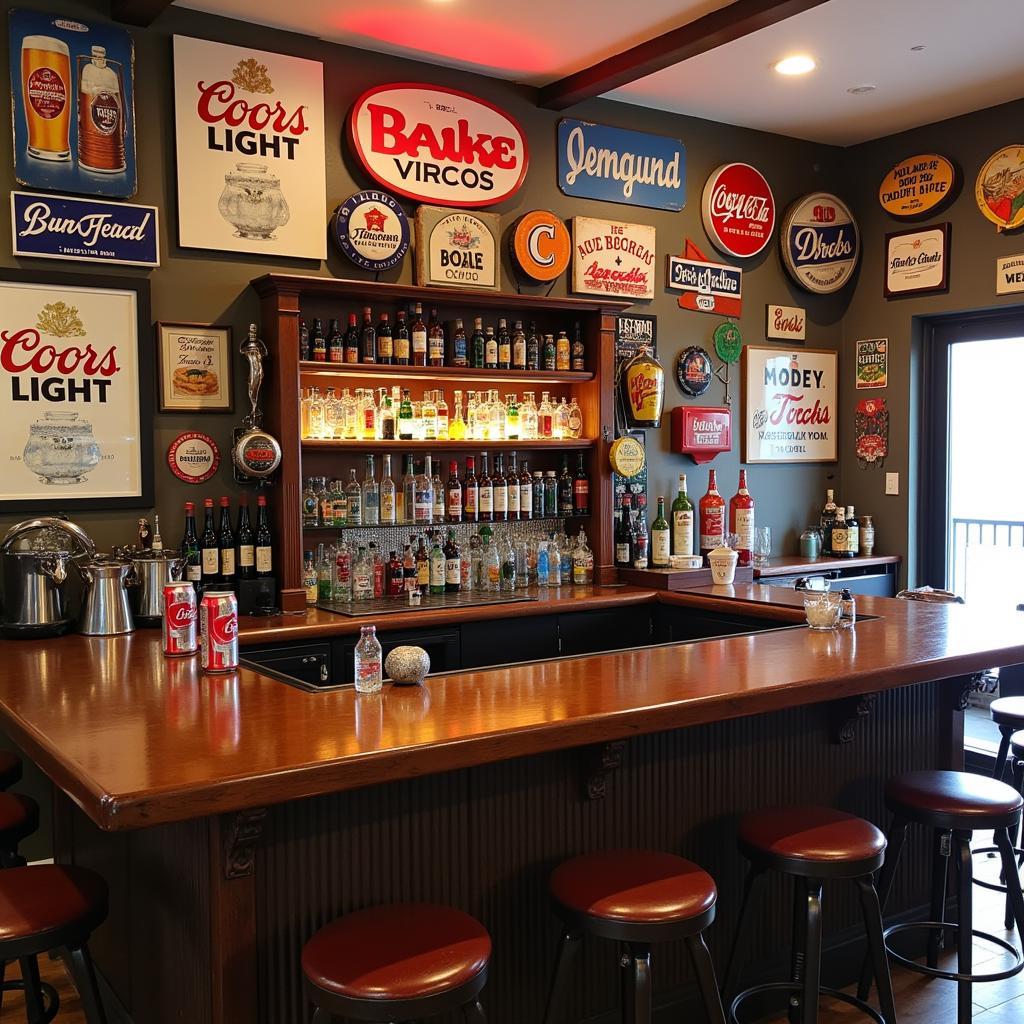 Vintage Coors Light Display in a Home Bar