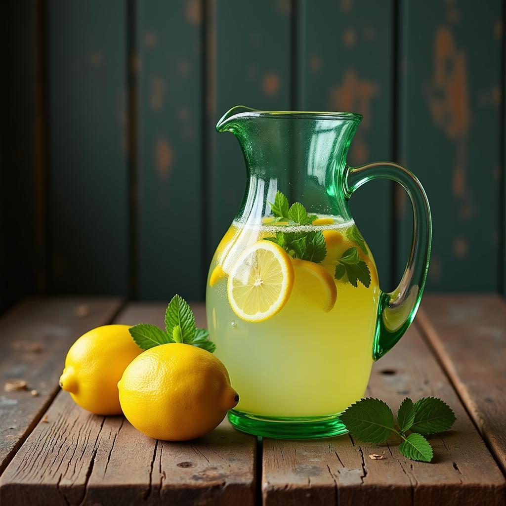 Vintage Green Glass Water Pitcher