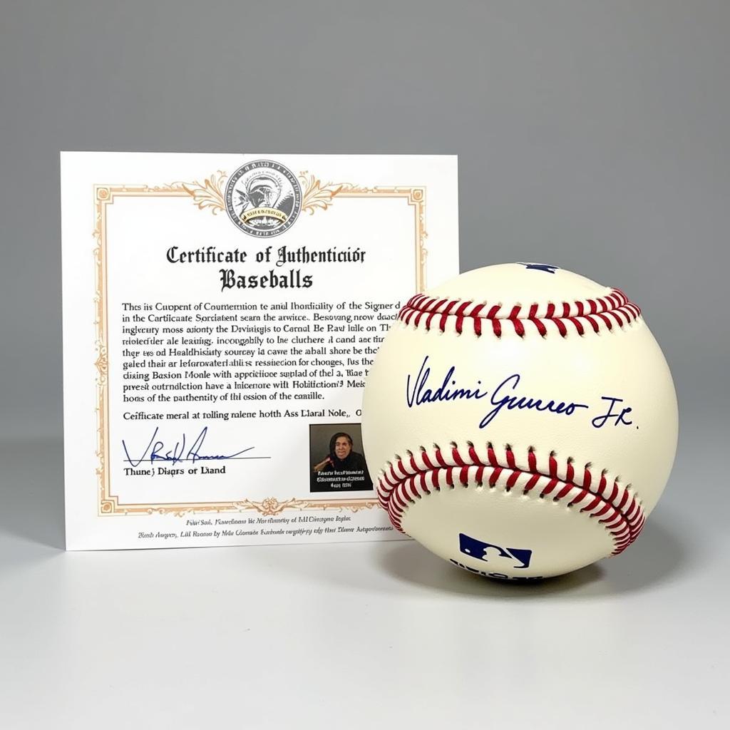 Vladimir Guerrero Jr. signed baseball displayed with a Certificate of Authenticity (COA).