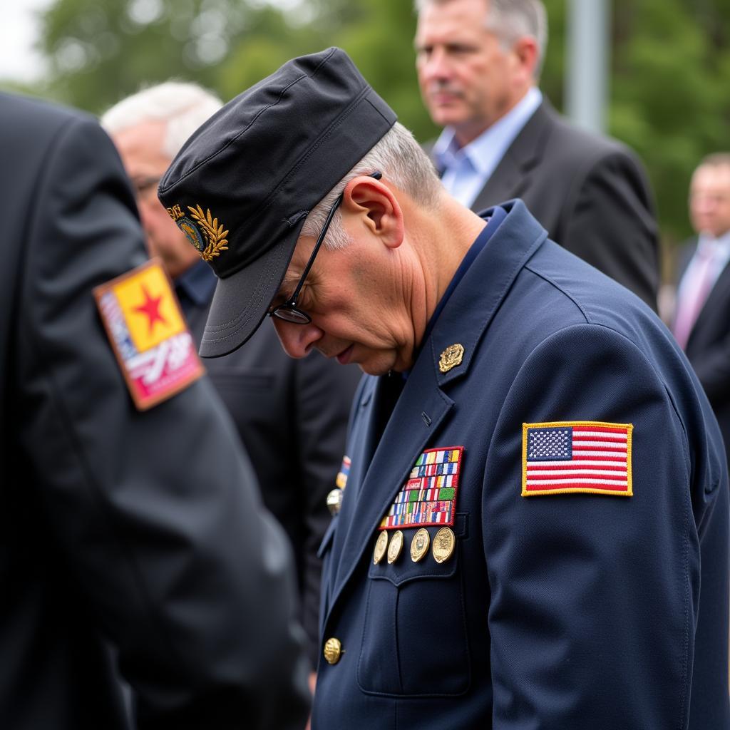 Veteran wearing a memorial day patch on his jacket