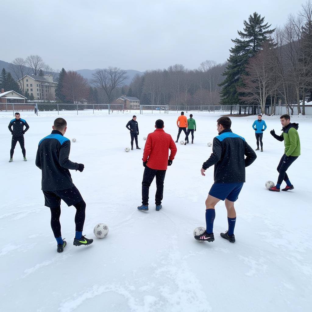 Winter Football Training Drills on Ice