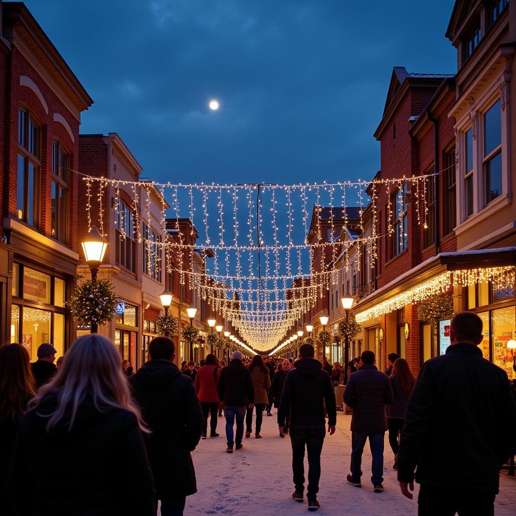 New Baltimore's Main Street adorned with festive lights and decorations during Winterfest