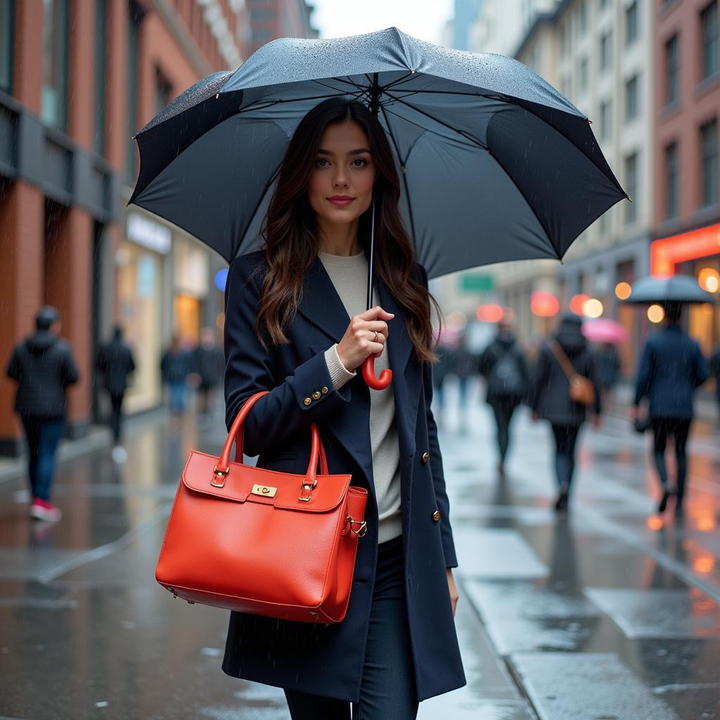 Woman with Umbrella Purse