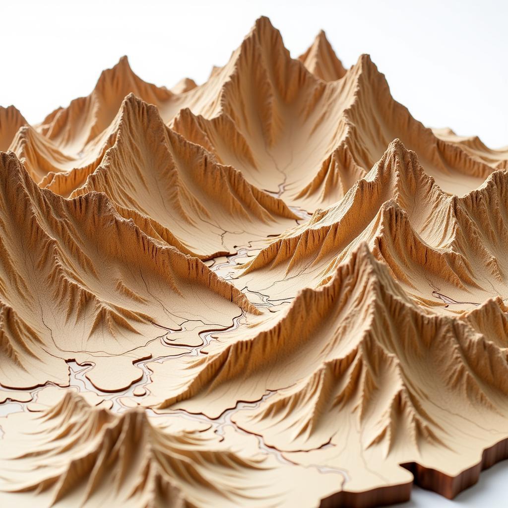 3D wood laser cut topographic map of mountain range