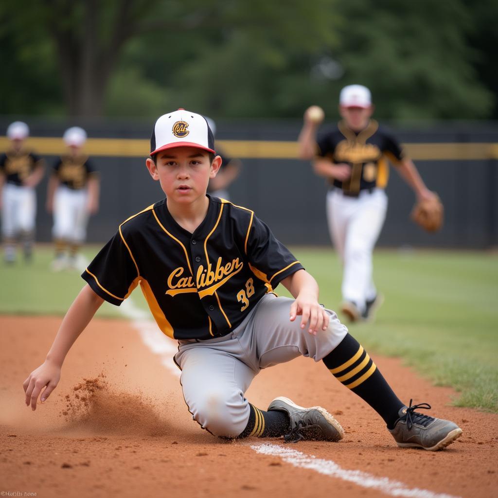 Youth Baseball Player Sliding into Base in Central Cal Ripken League